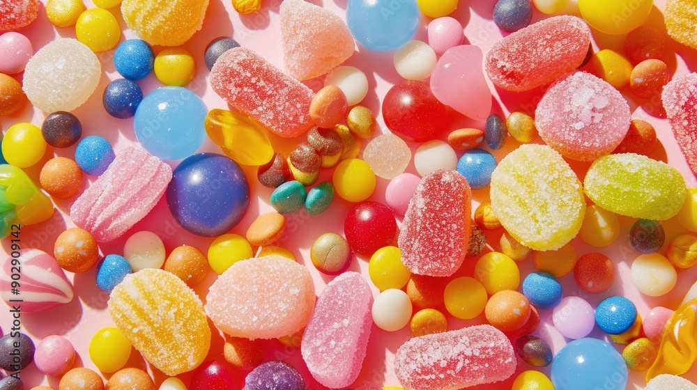 Colorful candies arranged in a playful, sugary mix. Top-down shot ideal for sweet treats and dessert-themed photography. Colorful candies arranged in a playful, sugary mix. Top-down shot ideal for sweet treats and dessert-themed photography.