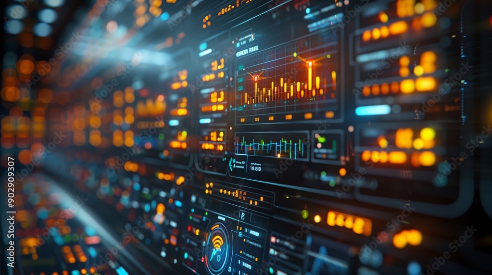 Close-up of digital display showing data visualizations and graphs, showcasing modern technology's complexity and sophistication Close-up of digital display showing data visualizations and graphs, showcasing modern technology's complexity and sophistication