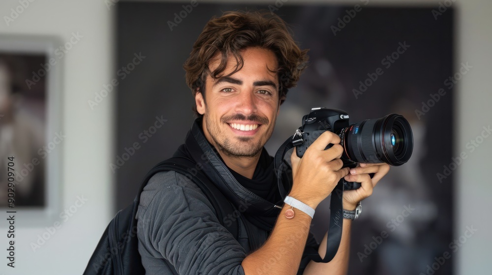Happy photographer with his camera,Confident and happy smiling man. Happy photographer with his camera,Confident and happy smiling man.