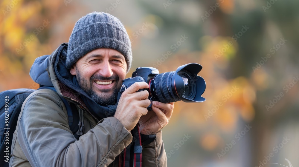 Happy photographer with his camera,Confident and happy smiling man. Happy photographer with his camera,Confident and happy smiling man.