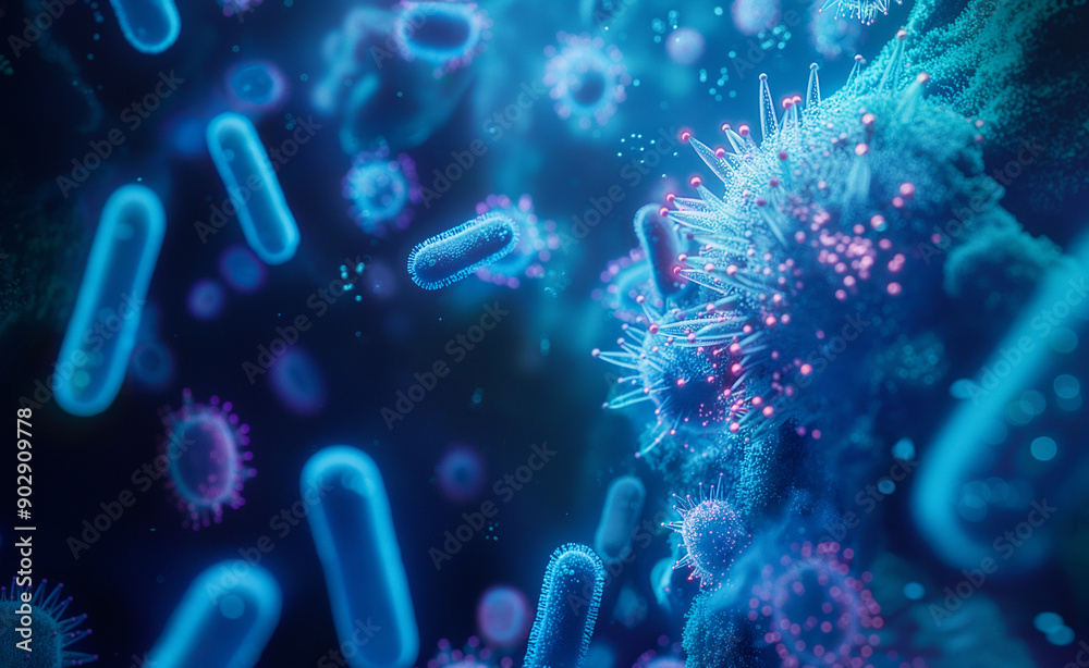 Fototapeta premium Close-up of bacteria under a microscope.