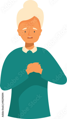 Elderly woman is clutching her chest in pain, her face contorted in discomfort