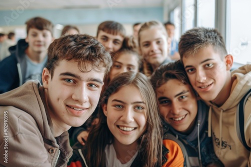 Group of Confident Young People Smiling and Looking at Camera Indoors bright class