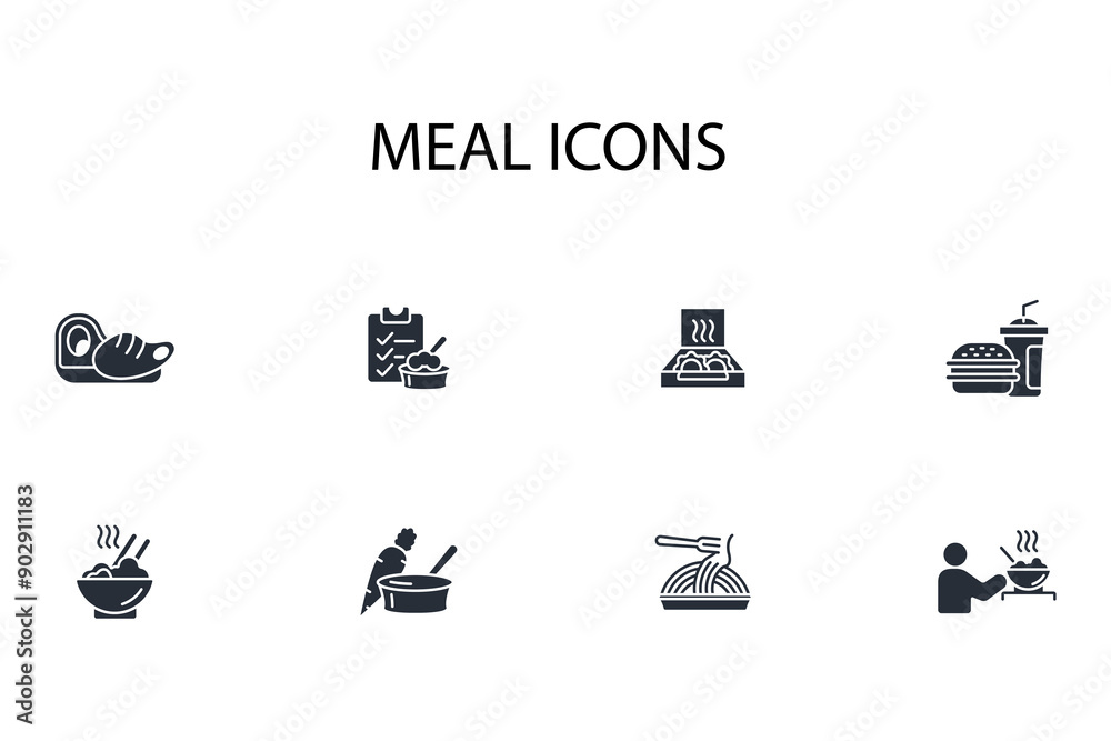 Meal icon set.vector.Editable stroke.linear style sign for use web design,logo.Symbol illustration.