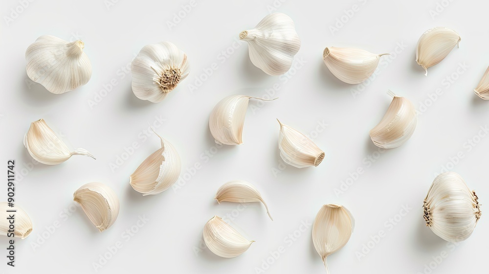 Garlic cloves isolated on a white background, top view. Great for food styling and ingredient-focused visuals. Garlic cloves isolated on a white background, top view. Great for food styling and ingredient-focused visuals.