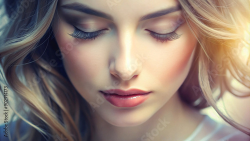 Glamorous blonde woman with flawless makeup in close-up studio portrait