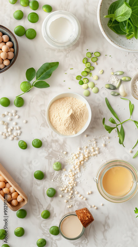 Wallpaper Mural 3D Visualization of Healthy Glowing Skin with Pea Protein Extract Surrounded by Elegant Pea Protein Supplements and Nutrient-Rich Legumes Torontodigital.ca