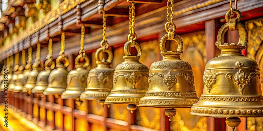 Gold bells hanging in a temple in Thailand, gold, bells, temple, Thailand, religious, decoration, ornate, culture Gold bells hanging in a temple in Thailand, gold, bells, temple, Thailand, religious, decoration, ornate, culture