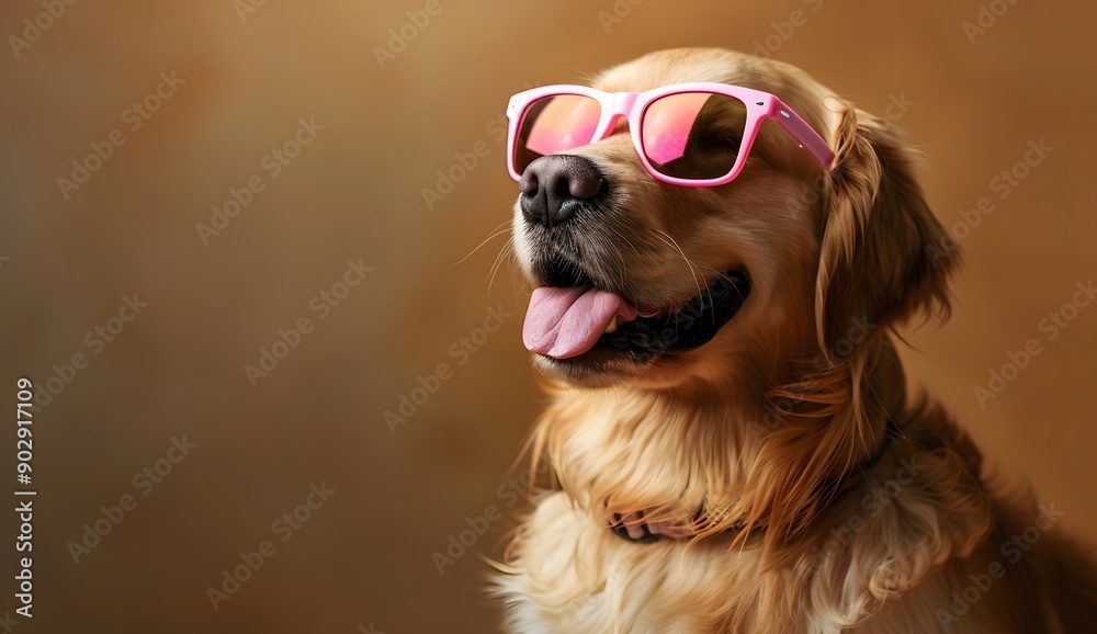 Golden Retriever dog wearing pink sunglasses isolated on brown background, studio shot, photorealistic, daylight lighting Golden Retriever dog wearing pink sunglasses isolated on brown background, studio shot, photorealistic, daylight lighting