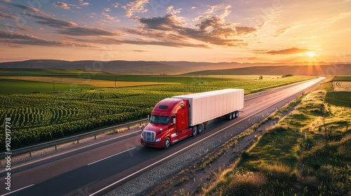 The red truck on highway