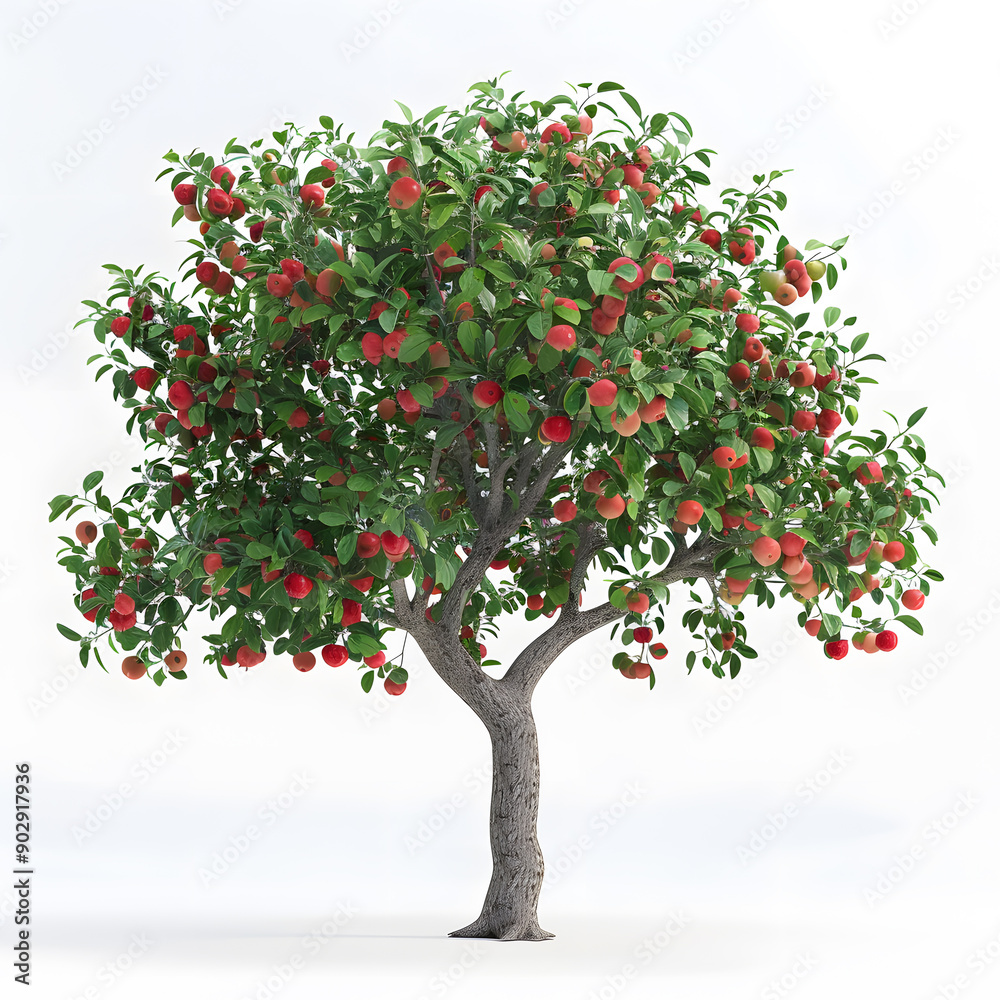 Lush Apple Tree Full of Red Fruit on a Plain Background Lush Apple Tree Full of Red Fruit on a Plain Background