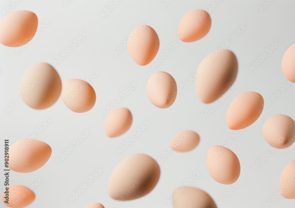 Floating brown eggs on a light gray background, creating an abstract and minimalist composition with a sense of motion and lightness Floating brown eggs on a light gray background, creating an abstract and minimalist composition with a sense of motion and lightness