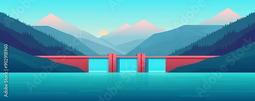 Hydro energy implementation, environmental benefits, flat design illustration photo