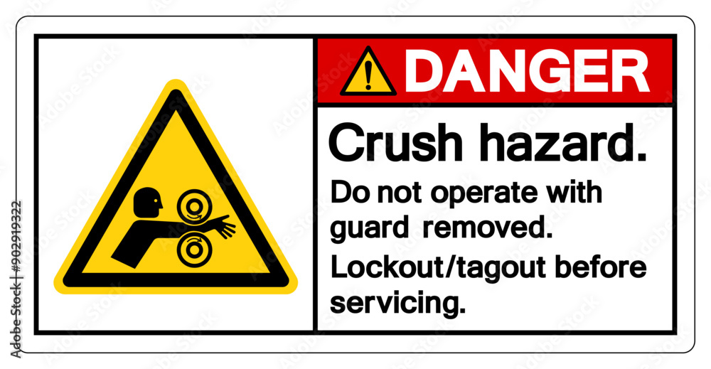Danger Crush Hazard Do Not Operate With Guard Removed Symbol Sign, Vector Illustration, Isolate On White Background Label .EPS10 Danger Crush Hazard Do Not Operate With Guard Removed Symbol Sign, Vector Illustration, Isolate On White Background Label .EPS10