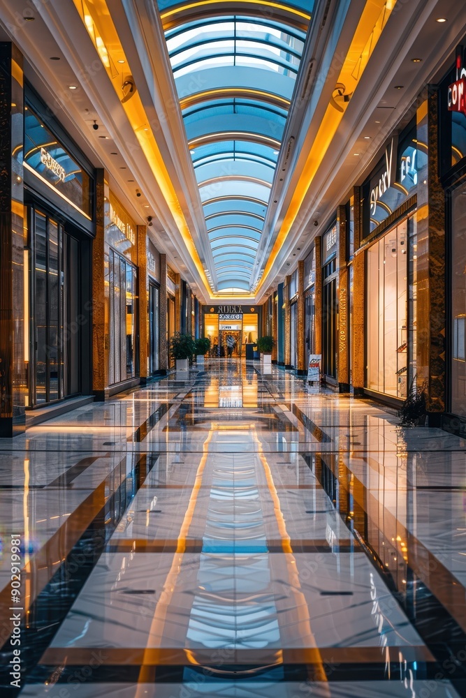 A long, narrow hallway with a white ceiling and white walls. The floor is made of marble and the ceiling is lit up. There are several potted plants along the hallway A long, narrow hallway with a white ceiling and white walls. The floor is made of marble and the ceiling is lit up. There are several potted plants along the hallway