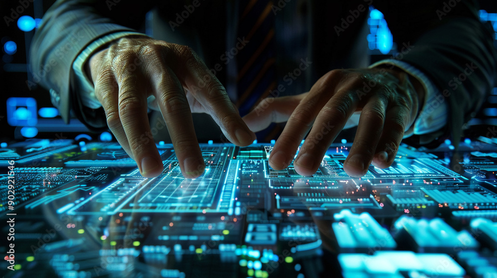 Business executive working with digital information Business executive working with digital information