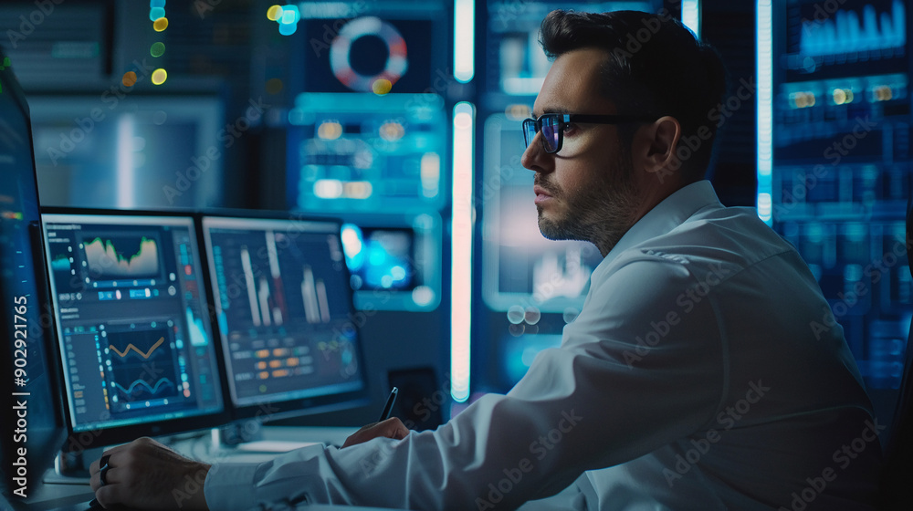 Business professional analyzing digital data Business professional analyzing digital data