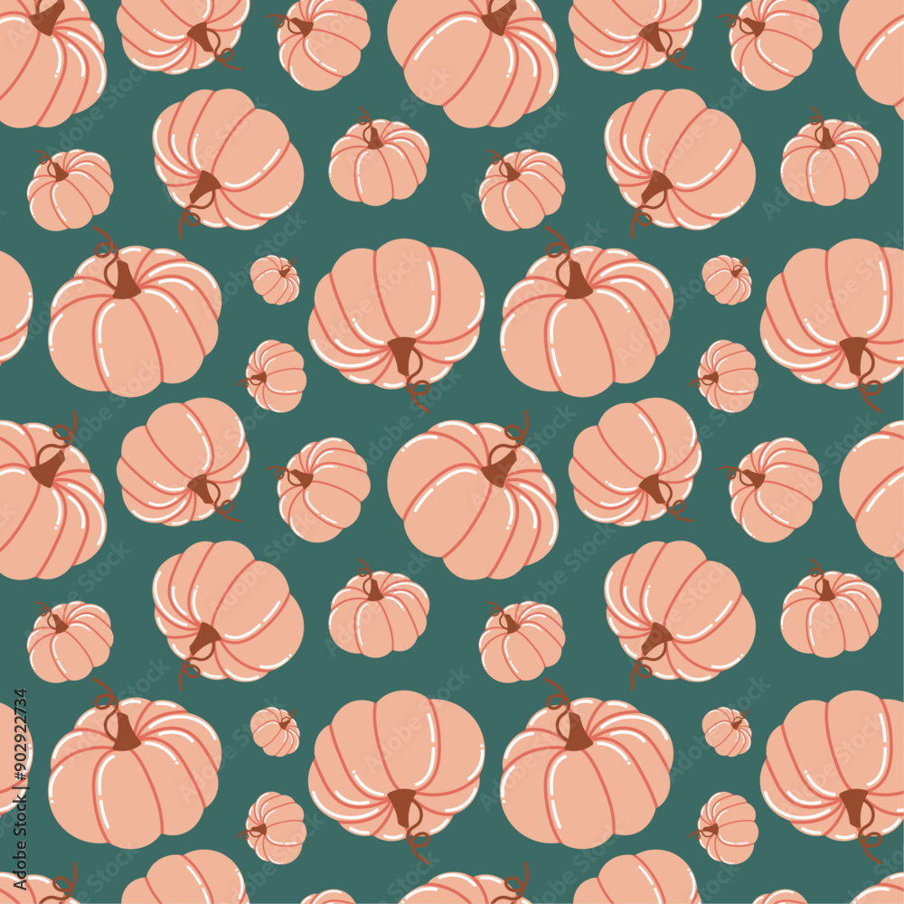 autumn pink flat pumpkin seamless pattern, cute cozy background, autumn season autumn pink flat pumpkin seamless pattern, cute cozy background, autumn season