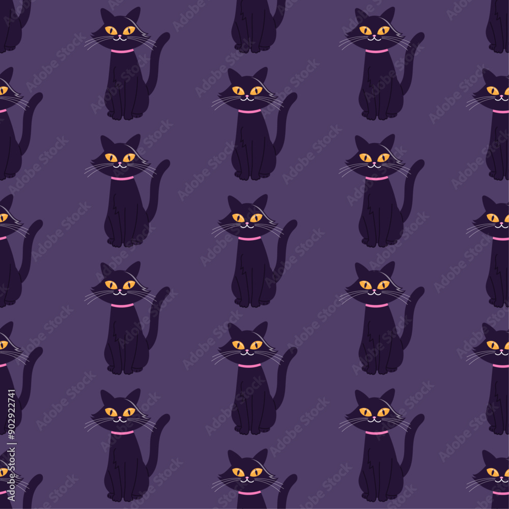 halloween elements, black cat seamless pattern, autumn cute background