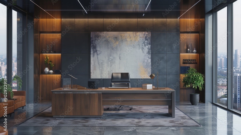 Modern Luxury Office Interior with City View. Modern Luxury Office Interior with City View.