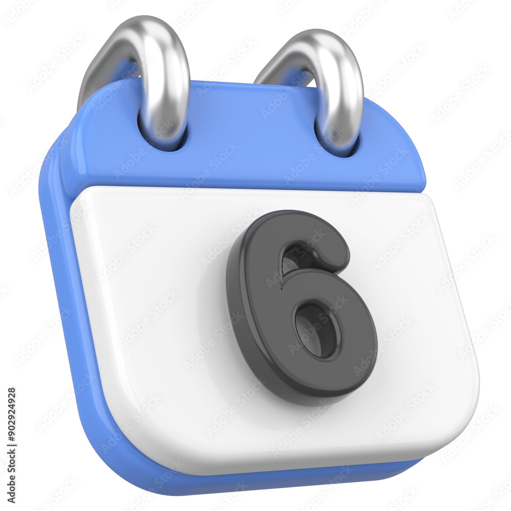 3D calendar. Day 6. Sixth day of the month. 3D illustration. 3D calendar. Day 6. Sixth day of the month. 3D illustration.