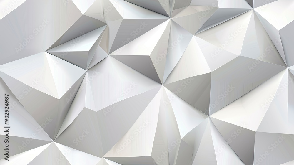 The artwork features an arrangement of white geometric shapes creating depth and patterns against a smooth, light background SEAMLESS PATTERN