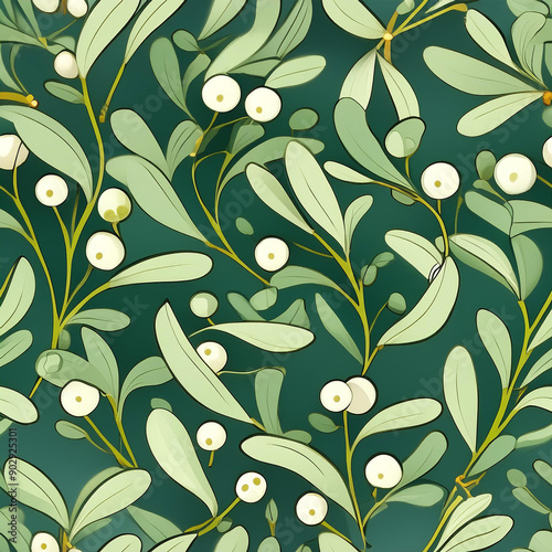 simple seamless pattern, 2d, cute, flat, illustartion, Christmas, minimalism, Mistletoe