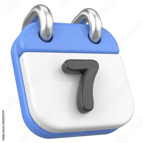 Tableau sur toile 3D calendar. Day 7. Seventh day of the month. 3D illustration.