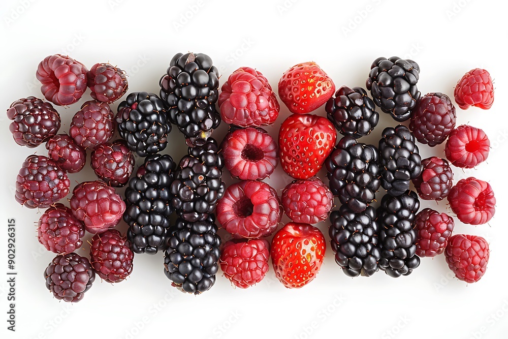 Fresh Blackberries, Raspberries and Strawberries Isolated on White Background. Fresh Blackberries, Raspberries and Strawberries Isolated on White Background.
