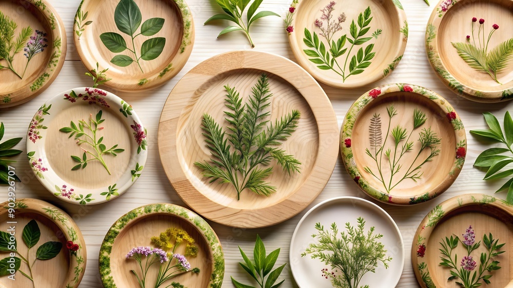 Nature's Delight: Biodegradable Party Plates with Botanical Designs Generative AI Nature's Delight: Biodegradable Party Plates with Botanical Designs Generative AI