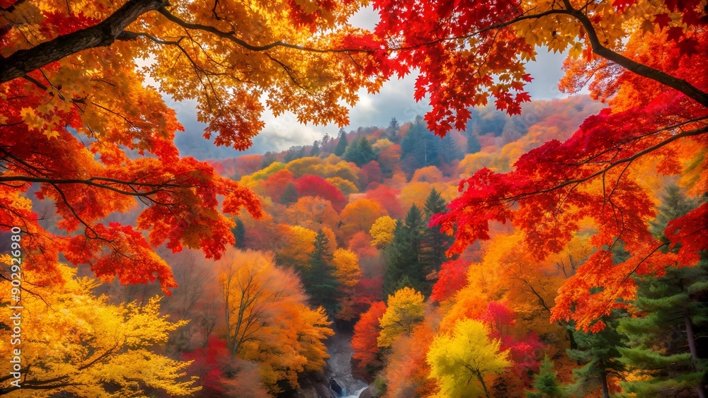 Golden Canopy of Autumn Leaves generative AI Golden Canopy of Autumn Leaves generative AI