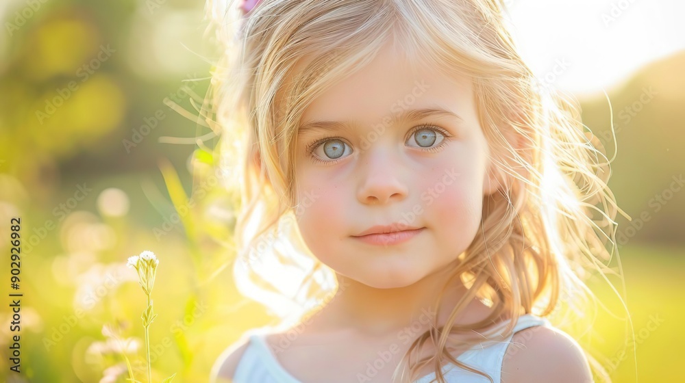 Fototapeta premium Summer Sunshine and a Child's Gaze: A Portrait of Innocence