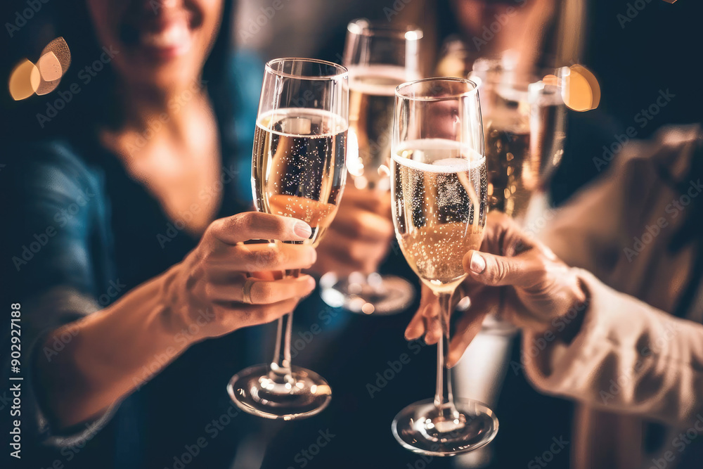 A group of people toasting with champagne at a joyous event A group of people toasting with champagne at a joyous event