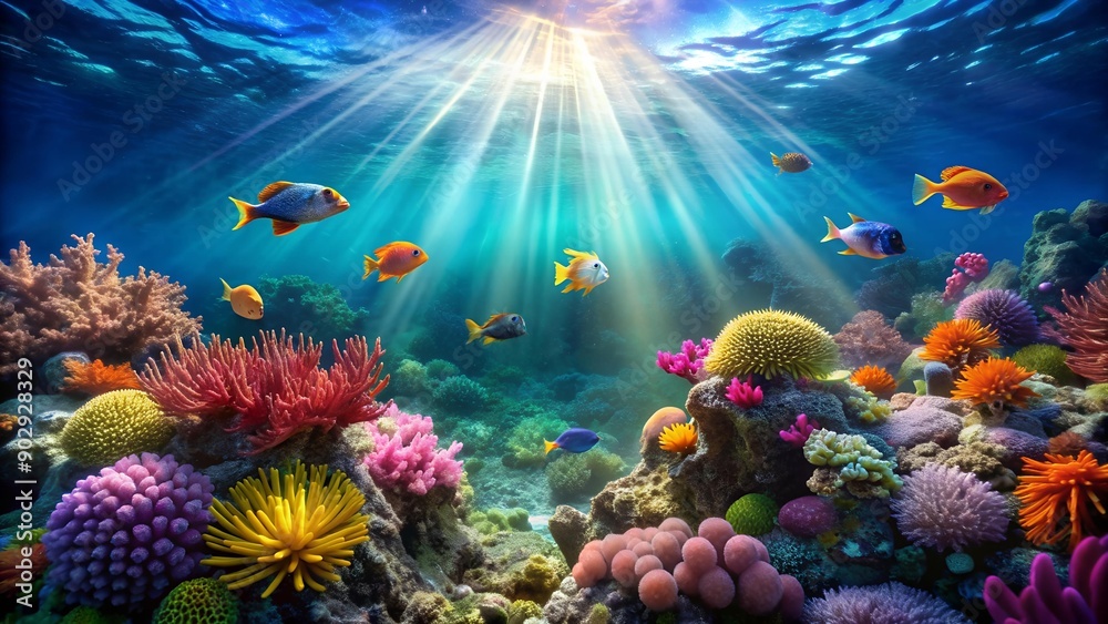 Sunbeams Through the Coral Reef AI generated Sunbeams Through the Coral Reef AI generated