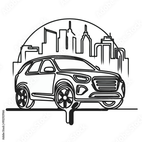 continuous line art car automotive black line draw.