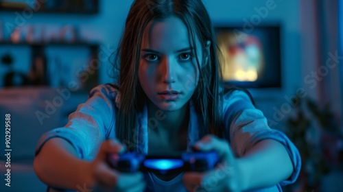 a_woman_playing_video_game photo