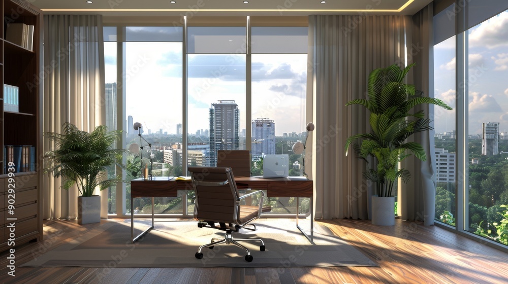 Fototapeta premium Modern office interior with city view.