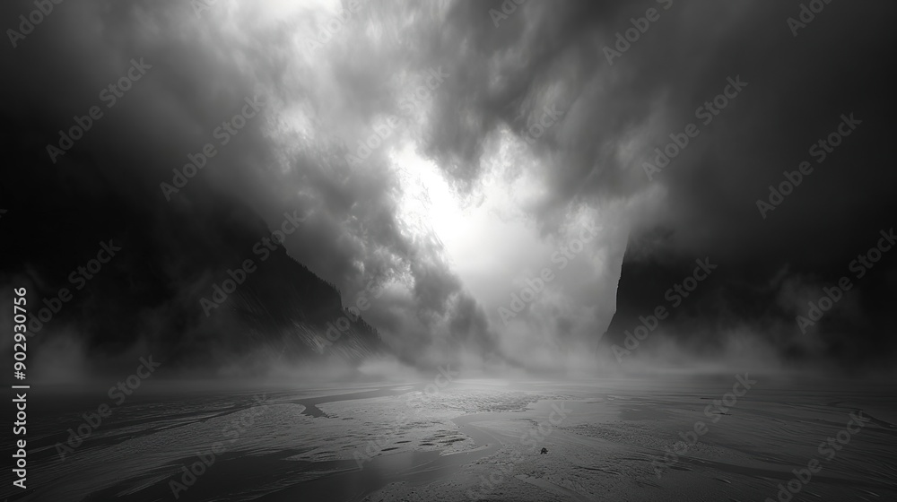 Dark and Stormy: A Monochrome Landscape of Fog, Mountains, and Ice Dark and Stormy: A Monochrome Landscape of Fog, Mountains, and Ice