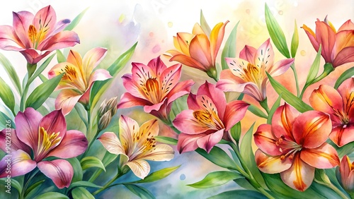 A Burst of Alstroemeria in Watercolor Generative AI