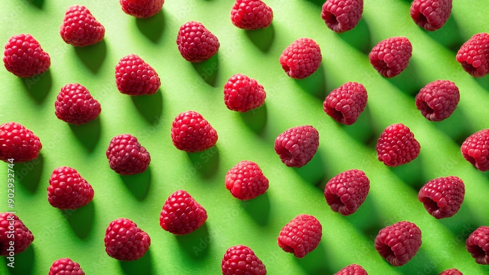 A Symphony of Crimson and Green: Raspberry Flat Lay with Dramatic Shadows generative AI A Symphony of Crimson and Green: Raspberry Flat Lay with Dramatic Shadows generative AI