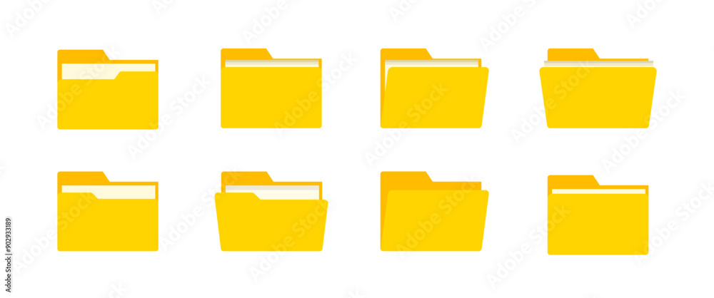 Yellow Document Folder Vector Icon set, Mail symbol, Computer Graphic design in Flat style, Business illustration, Vector Stock
