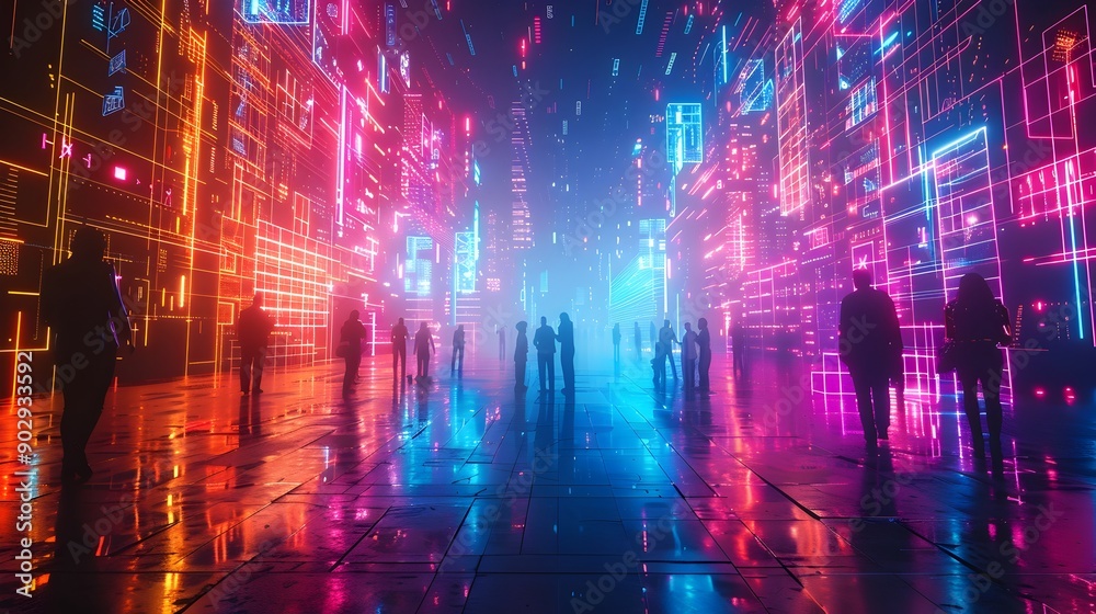 Cybernetic Festival with Neon in Futuristic Cityscape Cybernetic Festival with Neon in Futuristic Cityscape