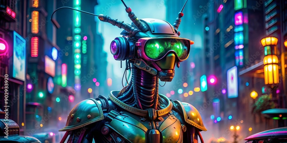 Cyberpunk Robot in Neon City