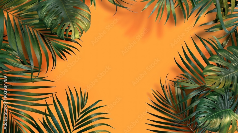 Tropical Leaves on Orange Background Tropical Leaves on Orange Background