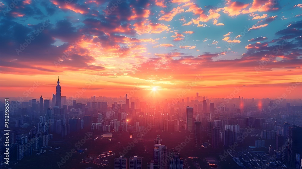 Embracing the Energy of a New Beginning   Majestic Cityscape at Dawn