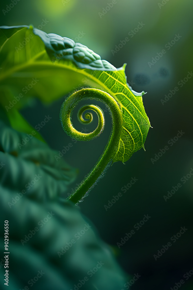 Close Up of Spiral Shaped Vine Stem with Green Leaves Close Up of Spiral Shaped Vine Stem with Green Leaves