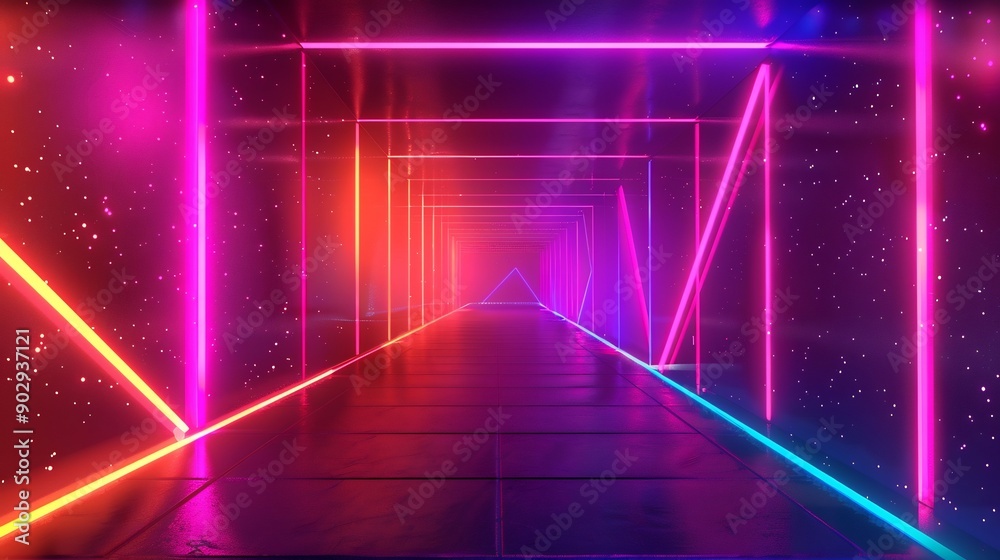 Neon Lights Tunnel with Stars