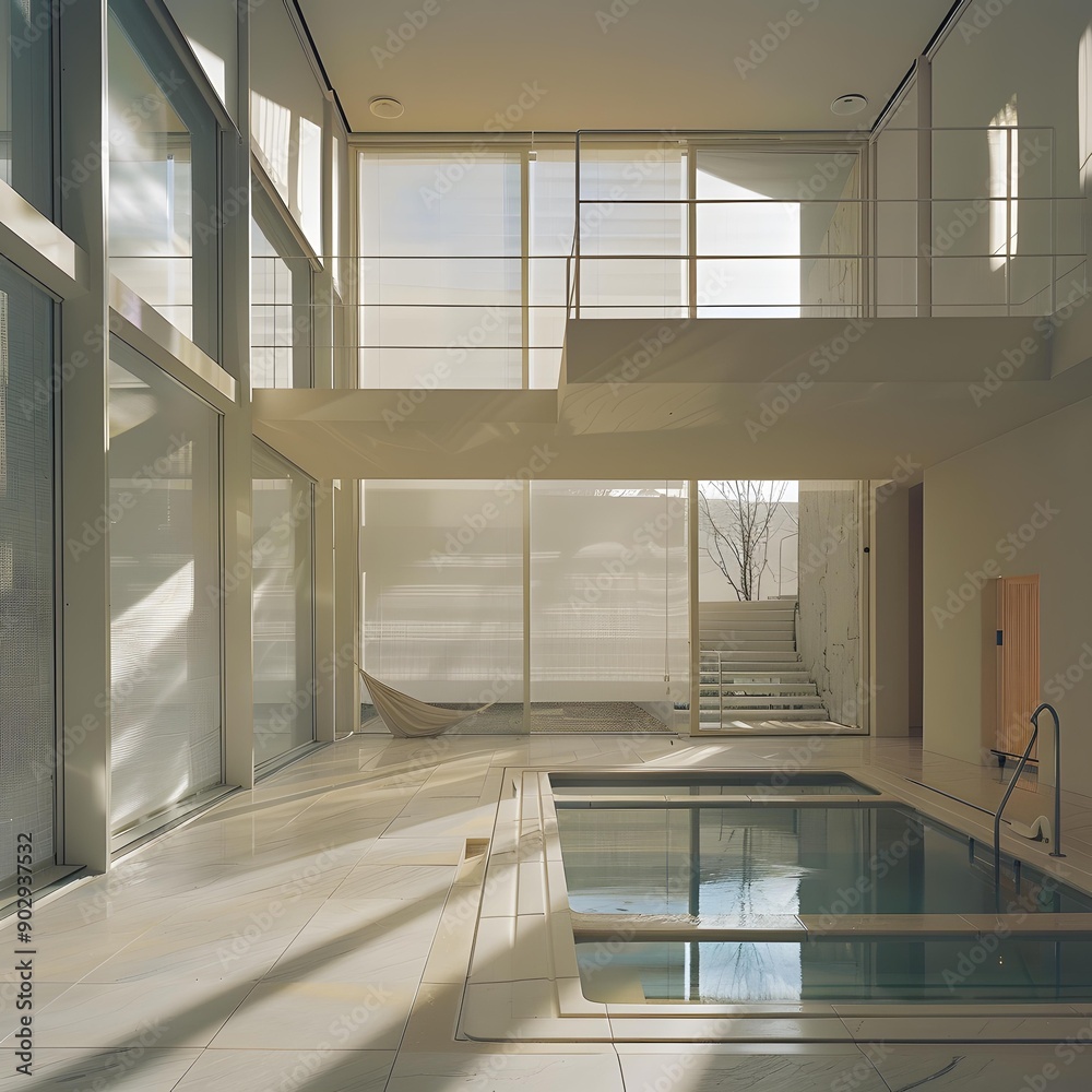 Obraz premium Modern Minimalist Indoor Swimming Pool With Natural Light