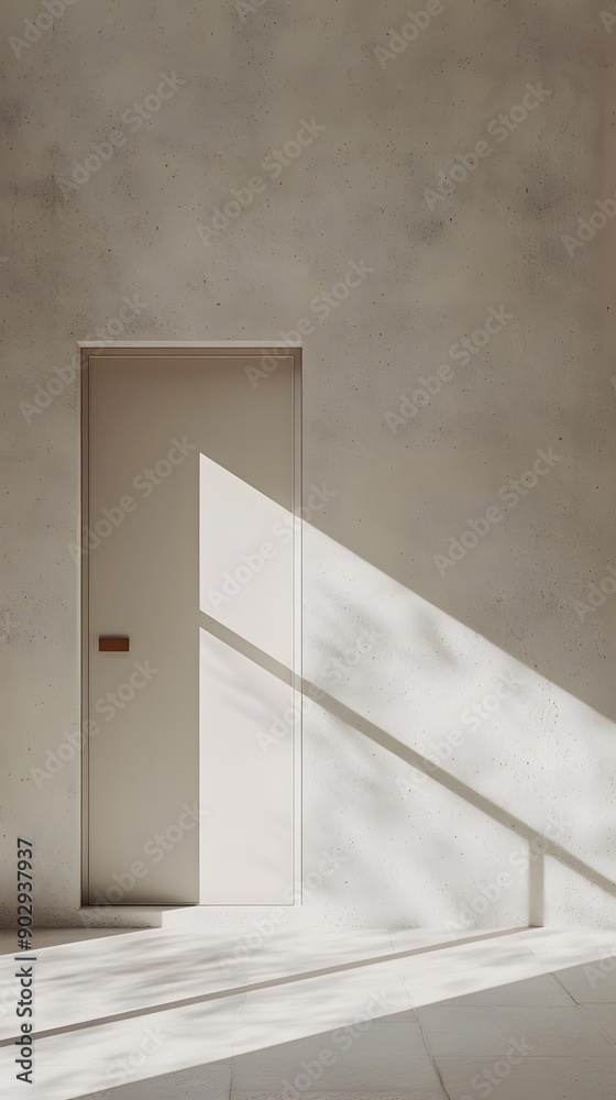 Minimalist Interior Design With White Door And Concrete Wall