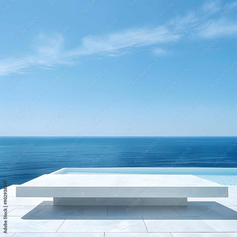 Obraz premium Minimalist White Platform Overlooking the Ocean
